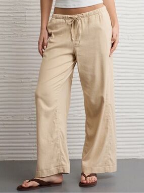 Magic Mountain Beige Low-Rise Cotton Pull On Trousers